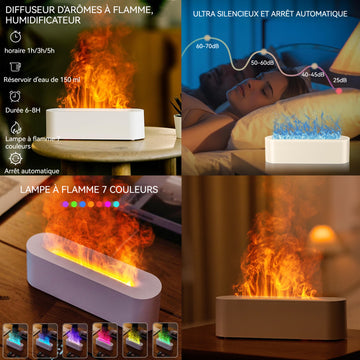 Humidificateur d'air 25,7x7x7,5cm 7 effets de lumière diffuseur huiles essentielles avec 150ml réservoir d'eau et 3 minuteries